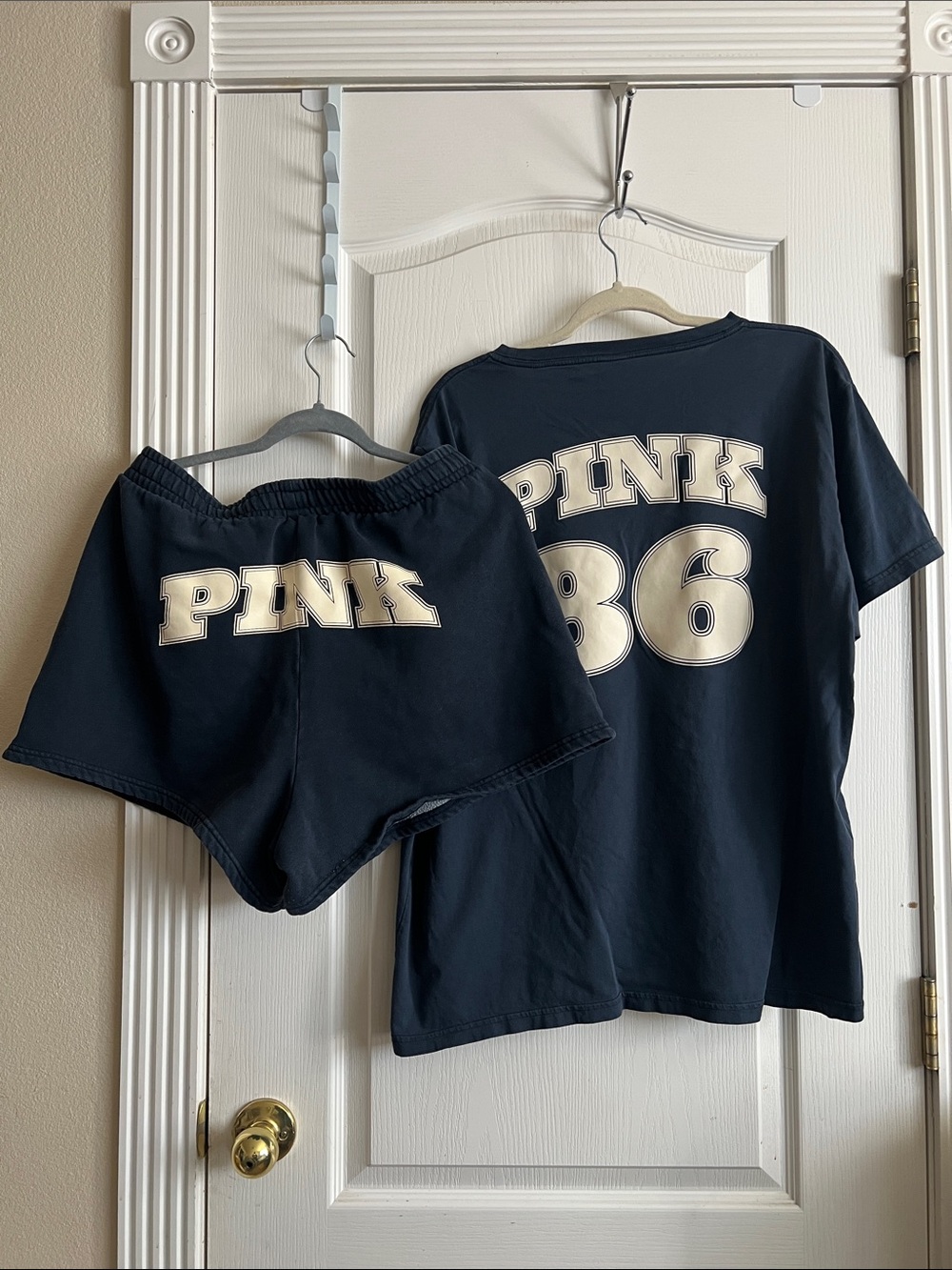 PINK vs Navy Logo Tee & Shorts Set